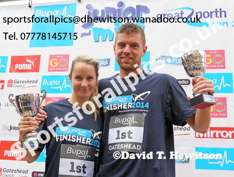 Danielle Hodgkinson and Marc Fenwick winners of the BUPA Great North 5k. Photo: David T. Hewitson/Sports for All Pics
